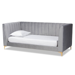 BAXTON STUDIO Oksana Velvet Upholstered And Gold Finished Twin Size Daybed In Grey