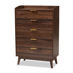 BAXTON STUDIO Lena Walnut Finished 5-Drawer Wood Chest In Brown