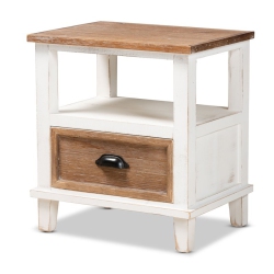 BAXTON STUDIO Glynn Two-Tone And Oak Brown Wood 1-Drawer End Table In White