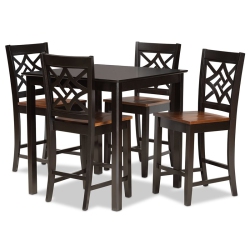 BAXTON STUDIO Two-Tone And Walnut Brown Finished Wood 5-Piece Pub Set In Dark Brown