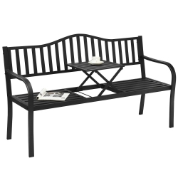 SLICKBLUE Patio Garden Bench Steel Frame With Adjustable Center Table
