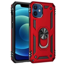 SUPERSHIELD for Apple Iphone 12 Military Grade 360 Degree Rotating Metal Magnetic Ring Car Mount Holder Kickstand Shockproof Heavy Duty Cover In Red