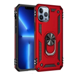 SUPERSHIELD Shockproof 360 Magnetic Protective Case With Ring Holder for Apple Iphone 13 Pro - In Red