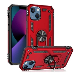 SUPERSHIELD Shockproof 360 Magnetic Protective Case With Ring Holder for Apple Iphone 13 - In Red