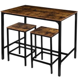 SORTWISE Rustic Kitchen Dining Table Set, Bar Table And Chair Set, 1 Breakfast Table Coffee Table With 2 Bar Stools In Brown