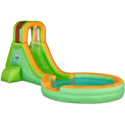 SUNNY & FUN Inflatable Single Ring Water Slide Park – Heavy-Duty for Outdoor Fun - Climbing Wall, Slide & Deep Pool – Easy to Set Up & Inflate
