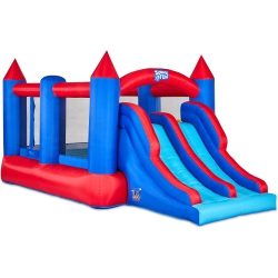 SUNNY & FUN Inflatable Bouncy Castle \w Dual Slide – Heavy-Duty for Outdoor Fun - Climbing Wall, Slides, Bounce House – Easy to Set Up & Inflate