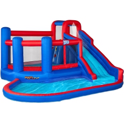 SUNNY & FUN Big Time Bounce-A-Round Inflatable Water Slide Park – Heavy-Duty for Outdoor Fun - Climbing Wall, Slide & Splash Pool – Easy to Set