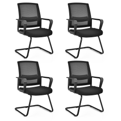 GYMAX Set Of 4 Conference Chairs Mesh Reception Office Guest Chairs W/ Lumbar Support