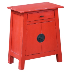 SUNSET TRADING Cottage Solid Wood Zen End Table Nightstand In Distressed In Red