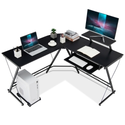 COSTWAY L Shaped Computer Desk Home Office Workstation W/ Movable Monitor Stand