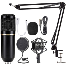 HLD Condenser Microphone Studio Recording Bundle Kit Professional Adjustable Mic Set Broadcasting Shock Mount Pop Filter Anti Wind Foam, Sturdy Boom
