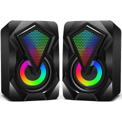 HLD Computer Speakers, Wired PC Speaker 2.0 USB Gaming Powered Stereo Mini Multimedia Volume Control With RGB Lights 3.5MM Aux In