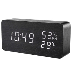 HLD Oria Digital Alarm Clock, Led Wooden Clock, Wooden Alarm Clock, Voice Control, 3 Alarm Settings, 3 Brightness Adjustable, Te