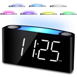 HLD Mesqool Digital Alarm Clock for Bedroom Kids, 7 Colored Night Light Electronic Clocks, 7.5 " Led Display Bedside Clock With