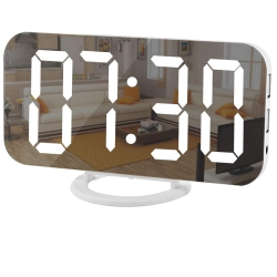 HLD Digital Clock Large Display, Led Electric Alarm Clocks Mirror Surface for Makeup With Diming Mode, 3 Levels Brightness, Dual