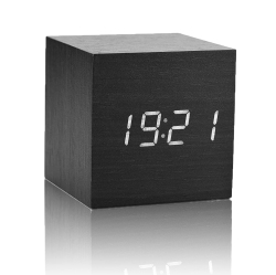 HLD Digital Alarm Clock, Led Time Display Electronic Wooden Desk Clock Voice Control Always Bright Mode Adjustable Alarm Volume