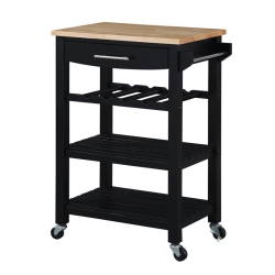 CONVENIENCE CONCEPTS Ellaine Four-Tier Butcher Block Kitchen Cart W/ Drawer & Wine Rack In Wood In Black