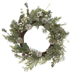 NORTHLIGHT Berry, Eucalyptus And Pinecone Christmas Wreath, 20-Inch, Unlit In White