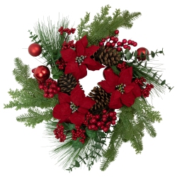 NORTHLIGHT Berry And Poinsettia Artificial Christmas Wreath - 22" - Unlit