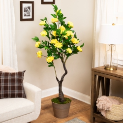NORTHLIGHT Artificial Peony Flower Potted Tree - 63" - In Yellow