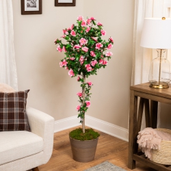 NORTHLIGHT 4.5' Potted Artificial Azalea Flower Tree - - 4.5' In Pink
