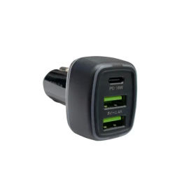 LBT Ultra Fast 18W Triple-Port Pd Car Charger - In Black