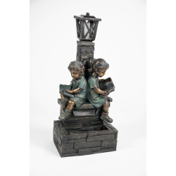 HI-LINE GIFT LTD Fountain-Kids Reading With Lamp - Bronze Finish - With 2 Leds