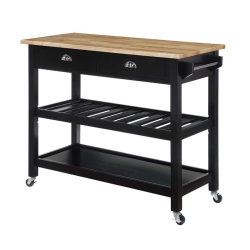 CONVENIENCE CONCEPTS American Heritage Three-Tier Butcher Block Kitchen Cart W/ Drawers In Wood In Black
