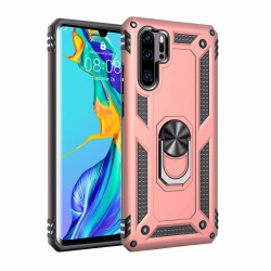 SUPERSHIELD for Huawei P30 Lite Rose Military Grade 360 Degree Rotating Metal Magnetic Ring Car Mount Holder Kickstand Shockproof Heavy Duty Cover