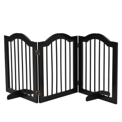 PAWHUT 24"h Foldable Dog Gate, 3 Panels Freestanding Pet Gate Barriers Indoor With Support Feet, Puppy Fence for Small Dogs In Black