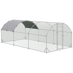 PAWHUT Chicken Run, Galvanized Large Metal Chicken Coop Cage, Walk-In Enclosure Poultry Hen Run House Playpen Rabbit Hutch \w Dome Roof, Cover, 9.2'