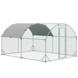 PAWHUT Chicken Run, Galvanized Large Metal Chicken Coop Cage, Walk-In Enclosure Poultry Hen Run House Playpen Rabbit Hutch \w Dome Roof, Cover, 9.2'