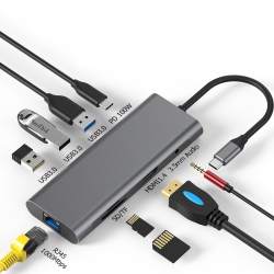 NAVOR 9-In-1 USB C Hub, Thunderbolt USB Type-C Dongle \w 4K HDMI, 3 X USB 3.0 Ports, Power Delivery, Tf/sd Card Slot, Rj45 LAN Port, 3.5MM Audio