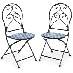 COSTWAY 2PCs Patio Folding Mosaic Bistro Chairs Flower Pattern Seat Garden In Blue