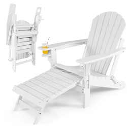 COSTWAY Patio Folding Adirondack Chair HDpe All-Weather Pull-Out Ottoman