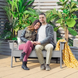 COSTWAY Patio Adirondack Chair Loveseat Bench HDpe Weather Resistant Deck In Grey