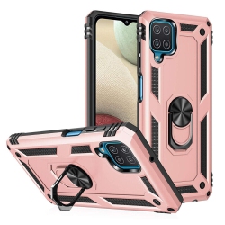 SUPERSHIELD Samsung Galaxy A12 Rose Military Grade 360 Degree Rotating Metal Magnetic Ring Car Mount Holder Kickstand Shockproof Heavy Duty Cover