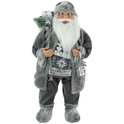 NORTHLIGHT 24" Gray And Santa Claus With Lantern Christmas Figure In White