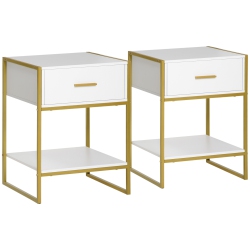 HOMCOM Nightstand Set Of 2, Modern Bedside Table With Drawer And Shelf, Bedside Cabinets for Bedroom In White
