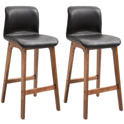 HOMCOM Modern Bar Stools Set Of 2, Counter Height Bar Chair With Pu Leather Wooden Frame Padding Seats for Dining Room, Home Bar In Dark Brown