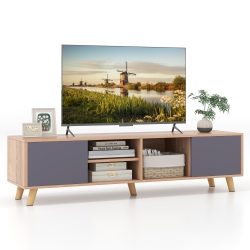 GYMAX Tv Stand for Tvs Up to 65" Modern Rustic Tv Cabinet W/ Open Shelf Tv Console Table