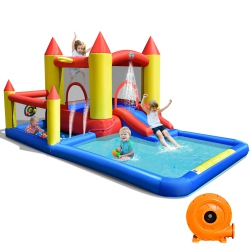GYMAX Inflatable Water Slide Castle Kids Bounce House Indoor & Outdoor W/ 480W Blower