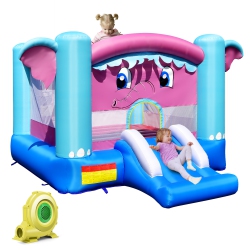 GYMAX Inflatable Bounce House 3-In-1 Elephant Theme Inflatable Castle W/ 735W Blower