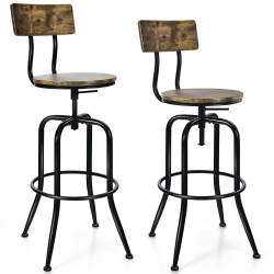 GYMAX Set Of 2 Industrial Bar Stool Adjustable Swivel Counter-Height Dining Side Chair