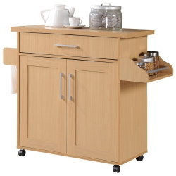HODEDAH Kitchen Island With Spice Rack Plus Towel Holder In Wood In Beige