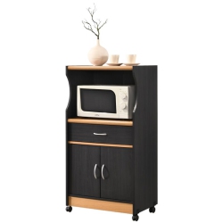HODEDAH Microwave Contemporary Wooden Kitchen Cart In Black-Beige Finish