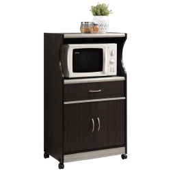 HODEDAH Microwave Contemporary Wooden Kitchen Cart In Chocolate-Grey Finish