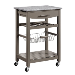 LINON Natalie Wood Granite Top Kitchen Island In In Gray