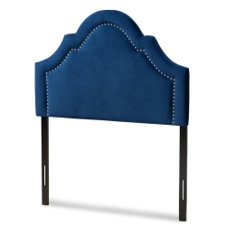 BOWERY HILL Velvet And Wood Twin Headboard In In Navy Blue